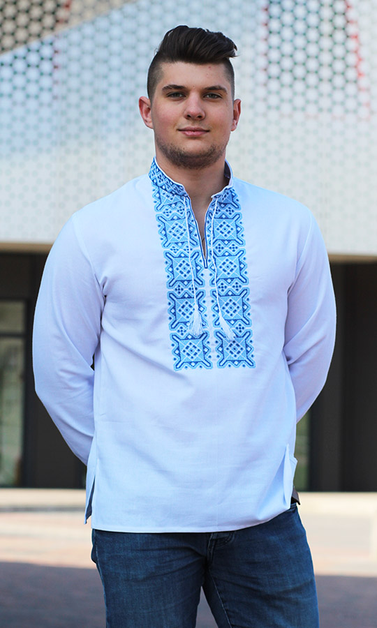 Чоловіча вишиванка з червоним або синім кольором 3349 - фото 1 vishivano4ka.com.ua