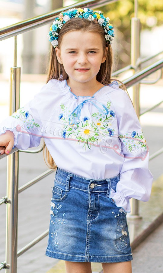 Вишиванка для дівчинки з ромашками та волошками 01090 - фото 2 vishivano4ka.com.ua
