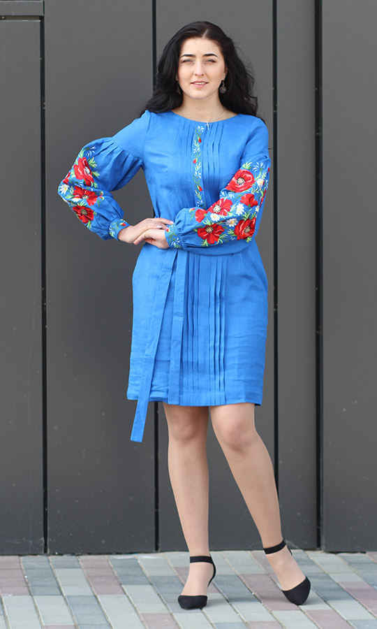 Женское льняное платье с цветочным узором 4153 - фото 3 vishivano4ka.com.ua