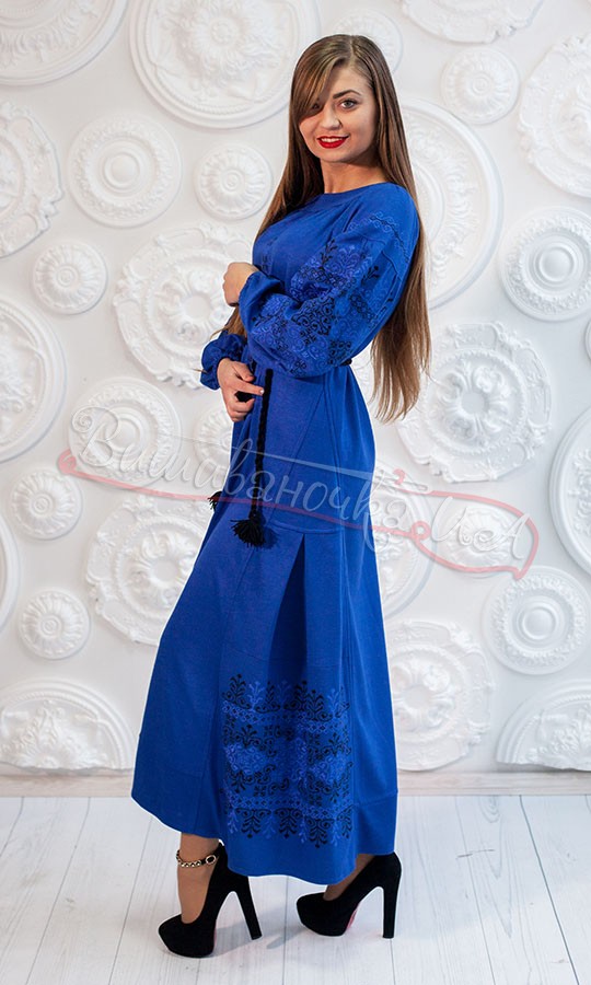 Довга жіноча сукня яскравого кольору 7303 - фото 2 vishivano4ka.com.ua