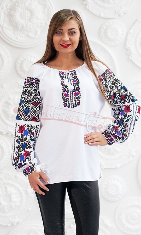 Вышитая яркая рубашка из домотканого полотна 7236 - фото 1 vishivano4ka.com.ua