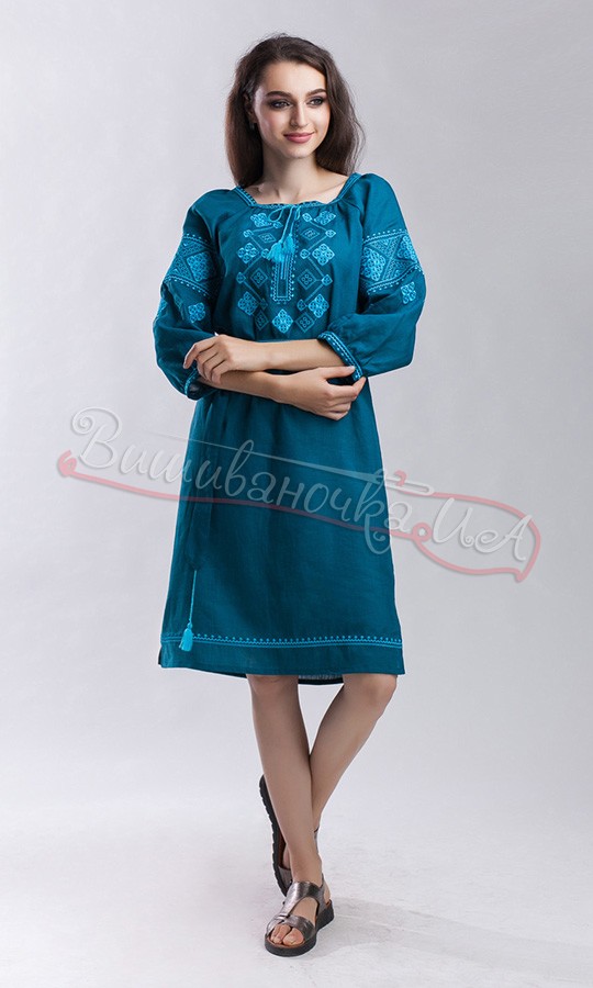 Женское вышитое платье цвета морской волны 1515 - фото 1 vishivano4ka.com.ua