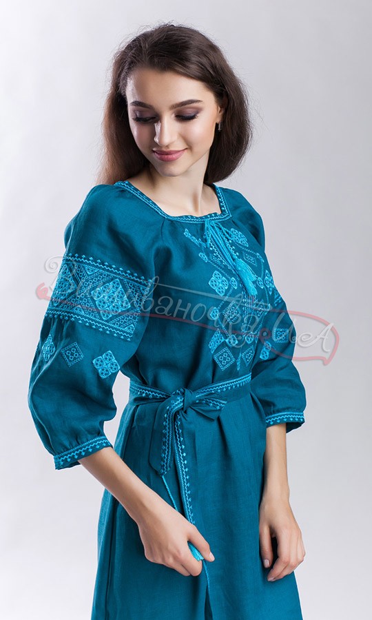 Женское вышитое платье цвета морской волны 1515 - фото 2 vishivano4ka.com.ua