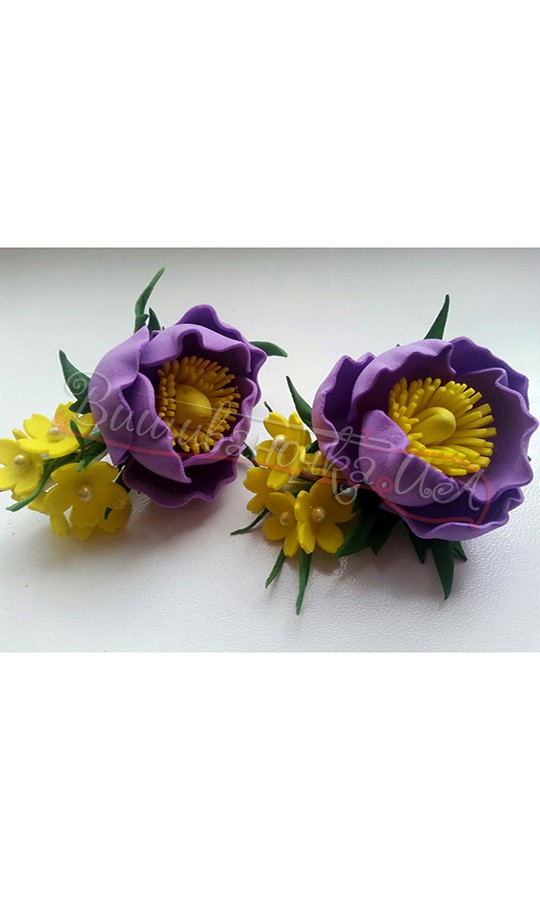Яскрава заколка з квітів В20 - фото 1 vishivano4ka.com.ua