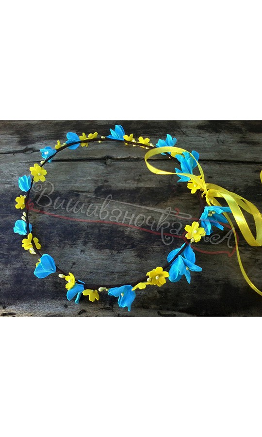 Венок в желто-голубом цвете В42 - фото 1 vishivano4ka.com.ua