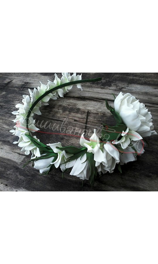 Ніжний обруч з білих квітів В36 - фото 1 vishivano4ka.com.ua