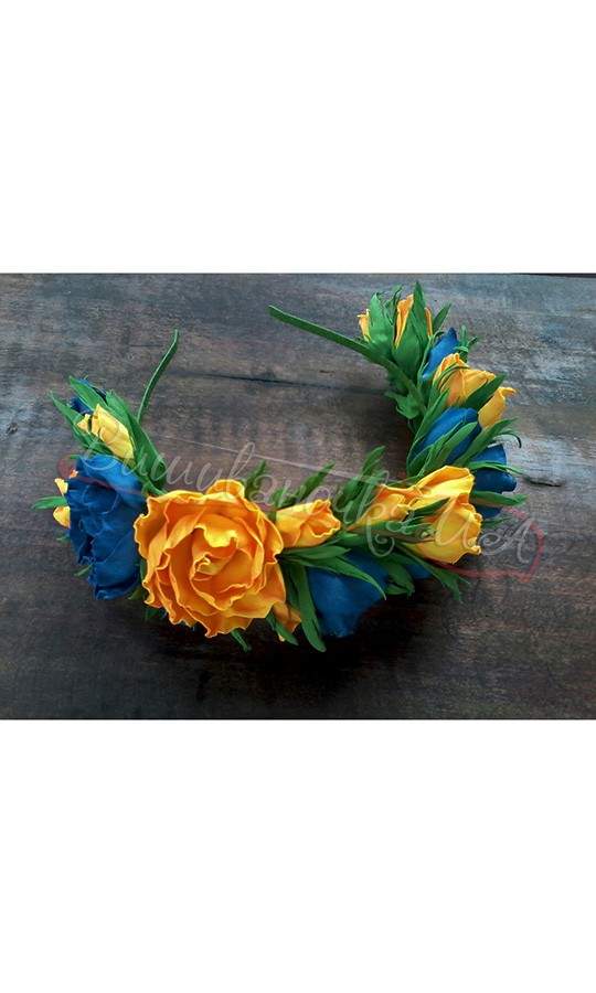 Обруч з синьо-жовтими квітами В58 - фото 1 vishivano4ka.com.ua