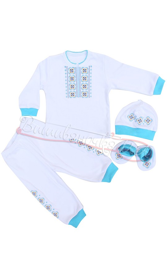 Святковий вишитий комплект для хрестин для хлопчика 18-3.1 - фото 1 vishivano4ka.com.ua