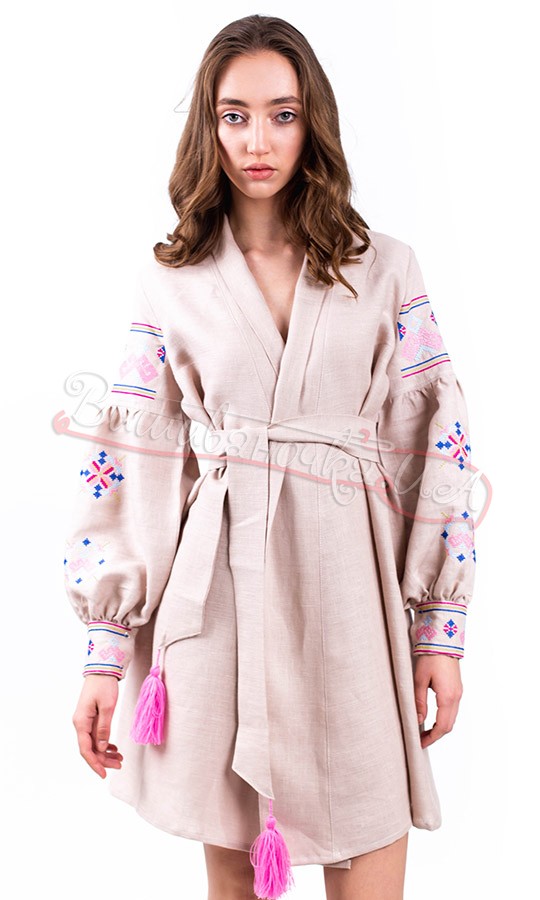 Витончена сукня з льону ОК01 - фото 3 vishivano4ka.com.ua