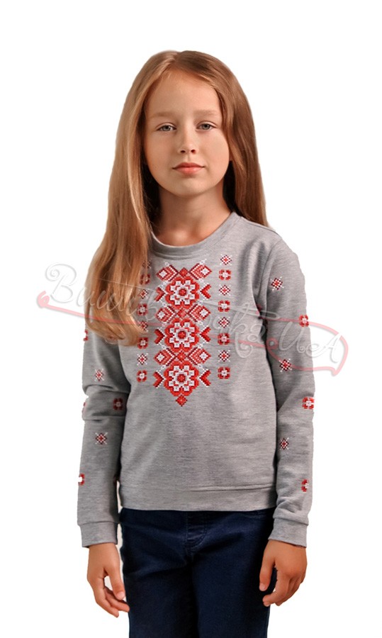 Серый свитшот для девочки 6305 - фото 1 vishivano4ka.com.ua