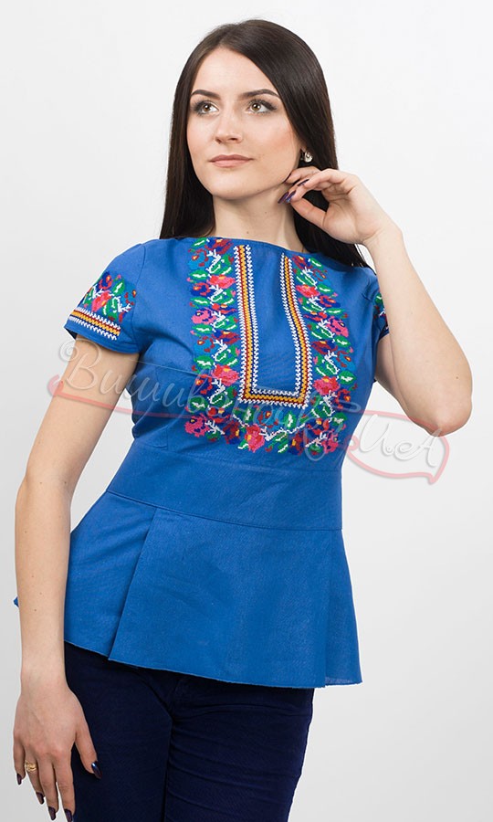 Вишукана блуза синього кольору з вишивкою 7230 - фото 1 vishivano4ka.com.ua