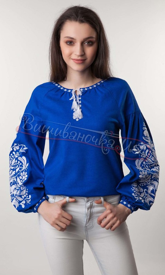 Блуза-вишиванка яскраво-синього кольору 1043 - фото 1 vishivano4ka.com.ua