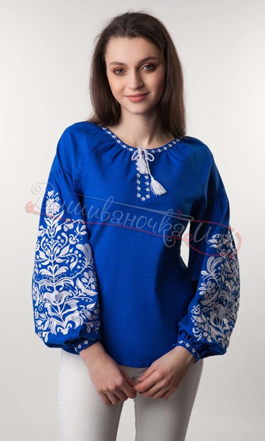 Блуза-вишиванка яскраво-синього кольору 1043 - фото 3 vishivano4ka.com.ua