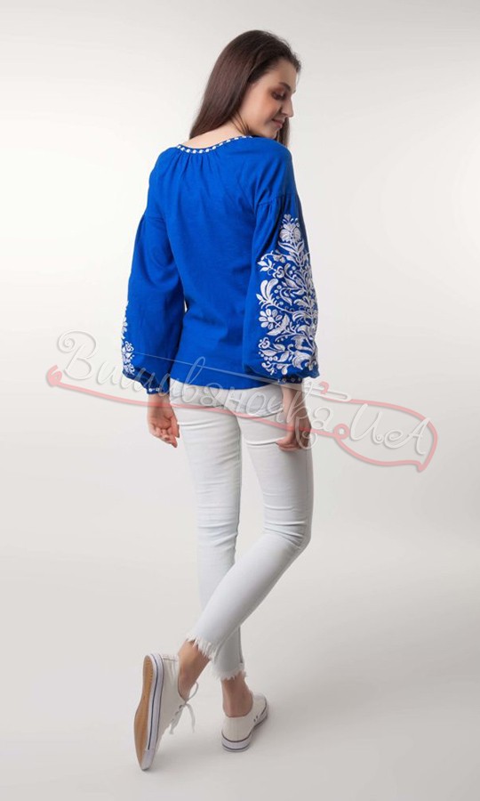 Блуза-вишиванка яскраво-синього кольору 1043 - фото 4 vishivano4ka.com.ua