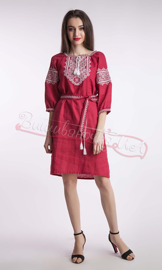 Жіноча сукня бордового кольору 1528 - фото 1 vishivano4ka.com.ua