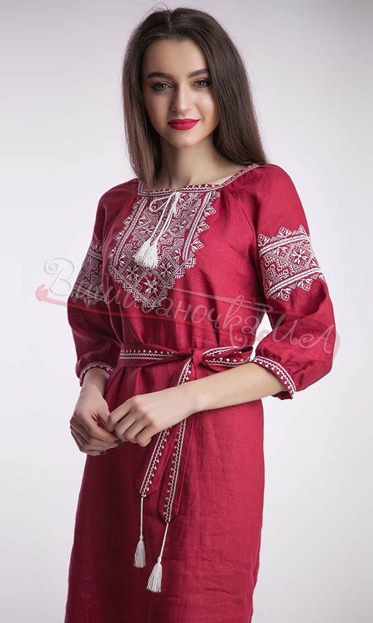 Жіноча сукня бордового кольору 1528 - фото 2 vishivano4ka.com.ua