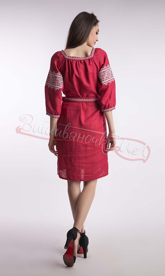Жіноча сукня бордового кольору 1528 - фото 3 vishivano4ka.com.ua