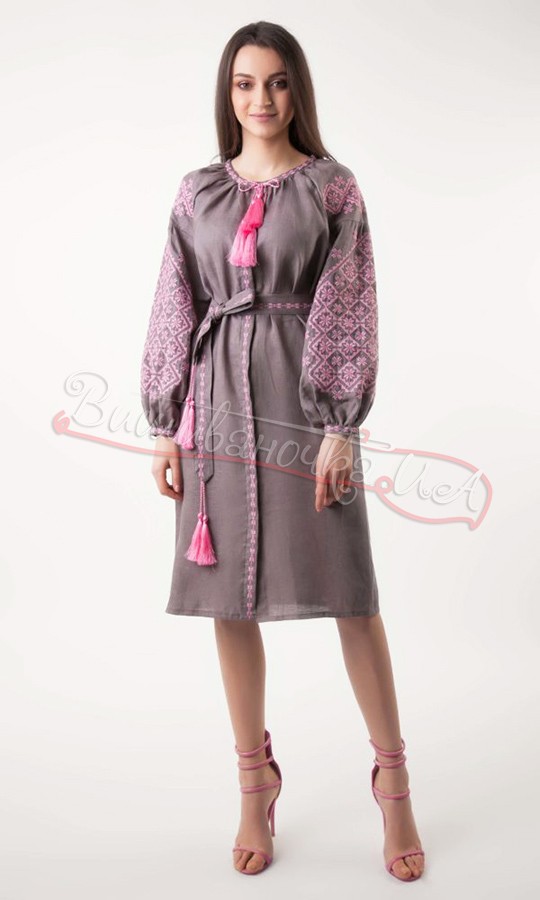 Жіноча сукня з льону сірого кольору 1543 - фото 1 vishivano4ka.com.ua