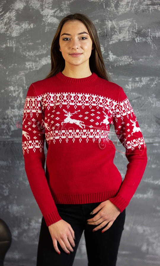 Светр новорічний жіночий з оленями 20191 - фото 1 vishivano4ka.com.ua
