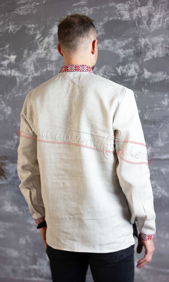 Чоловіча вишиванка із льону з пат-манжетом 316-4+ - фото 3 vishivano4ka.com.ua