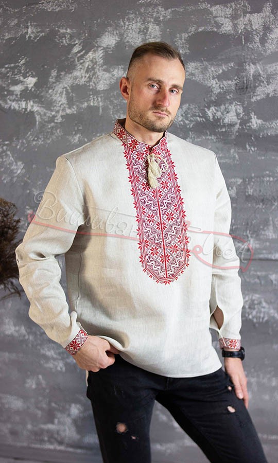 Чоловіча вишиванка із льону з пат-манжетом 316-4+ - фото 4 vishivano4ka.com.ua