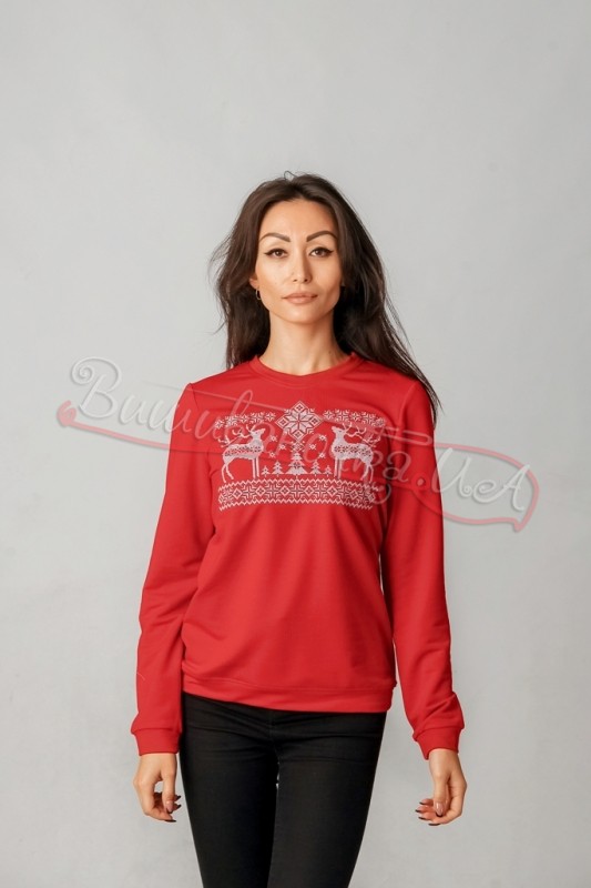 Праздничная женская кофта с оленями 6112 - фото 1 vishivano4ka.com.ua