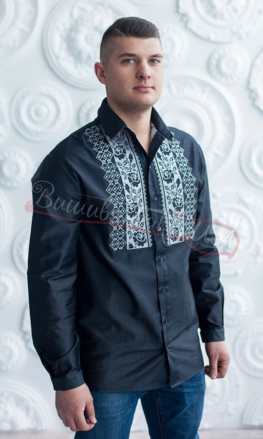 Черная мужская рубашка с вышивкой 7300 - фото 2 vishivano4ka.com.ua