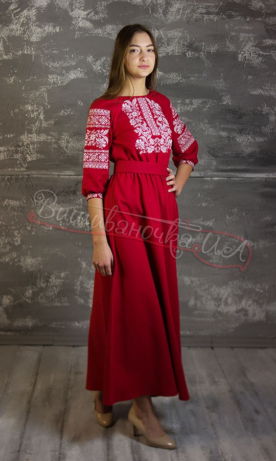 Красное платье с сокальским орнаментом 426-6.2 - фото 1 vishivano4ka.com.ua