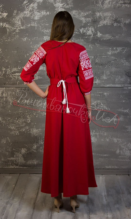 Красное платье с сокальским орнаментом 426-6.2 - фото 3 vishivano4ka.com.ua