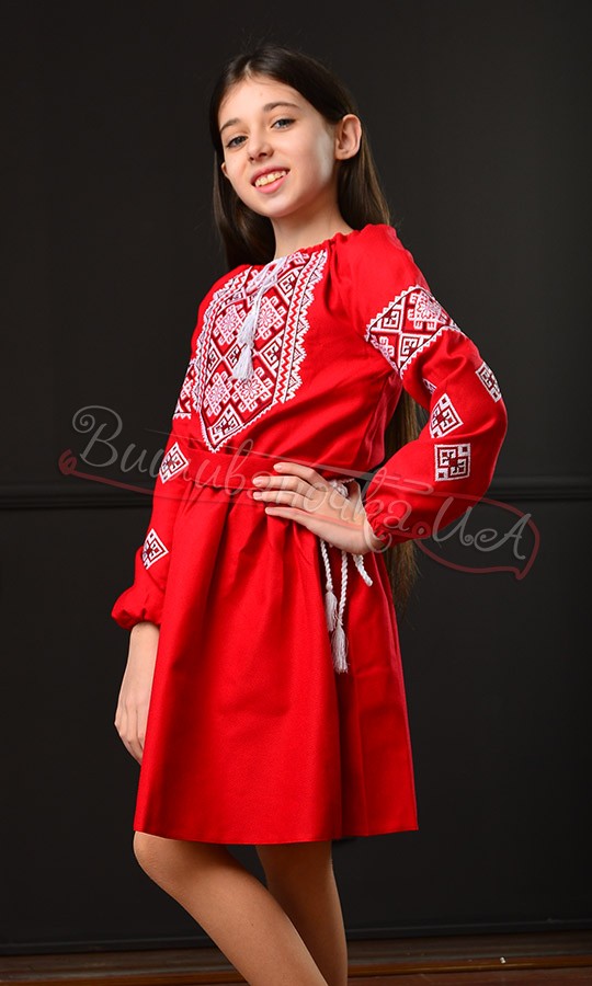 Платье для девочки в красном цвете 814-9.3 - фото 2 vishivano4ka.com.ua