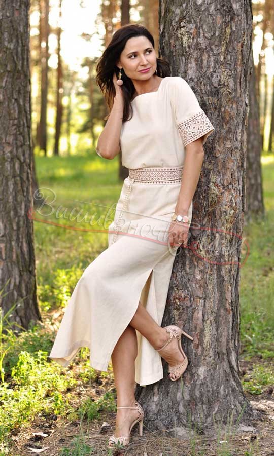 Довга лляна сукня П02 - фото 3 vishivano4ka.com.ua