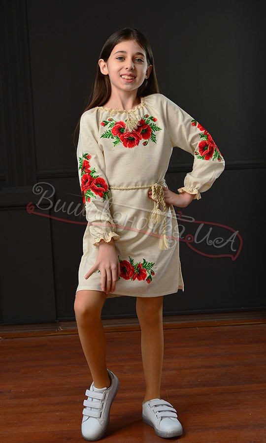 Дитяча сукня з вишивкою маків 820-2 - фото 1 vishivano4ka.com.ua