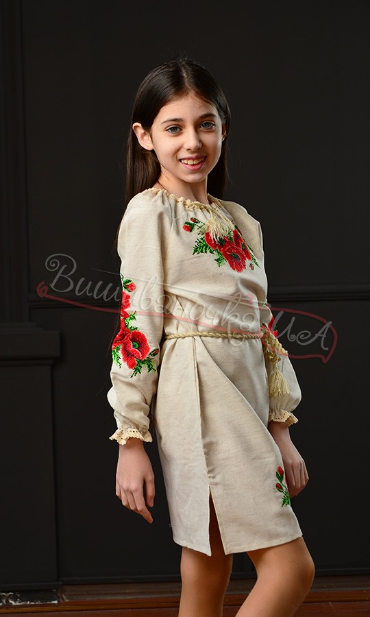 Дитяча сукня з вишивкою маків 820-2 - фото 2 vishivano4ka.com.ua