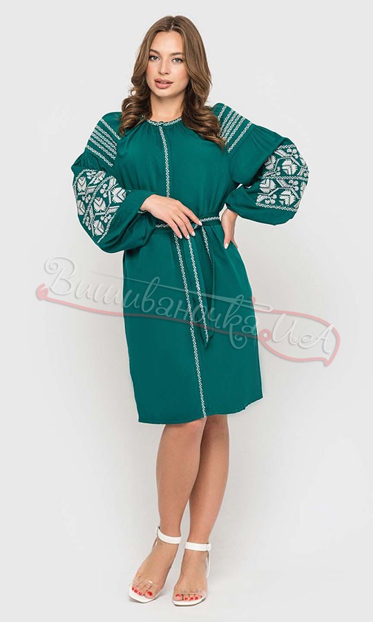 Изумрудное платье с вышивкой 1529 - фото 1 vishivano4ka.com.ua