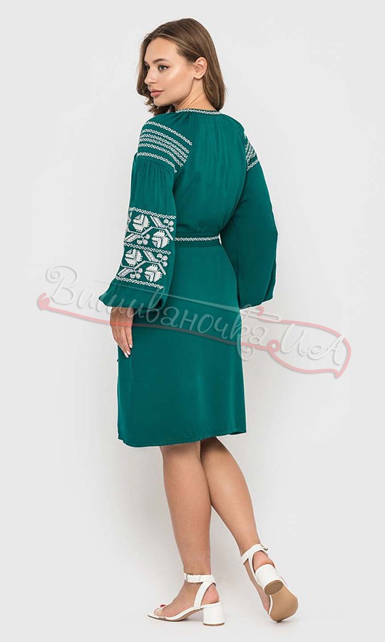 Изумрудное платье с вышивкой 1529 - фото 3 vishivano4ka.com.ua