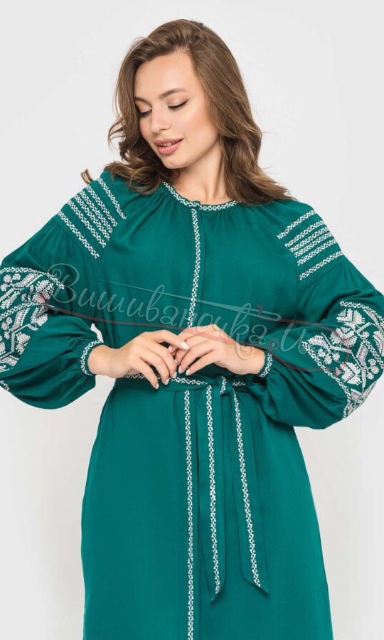 Изумрудное платье с вышивкой 1529 - фото 4 vishivano4ka.com.ua