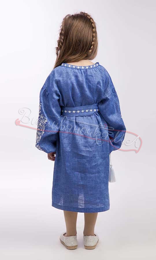Платье джинсового цвета для девочки 4526 - фото 2 vishivano4ka.com.ua