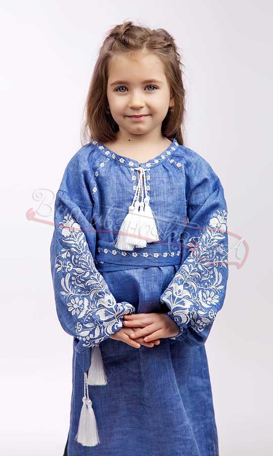 Платье джинсового цвета для девочки 4526 - фото 3 vishivano4ka.com.ua