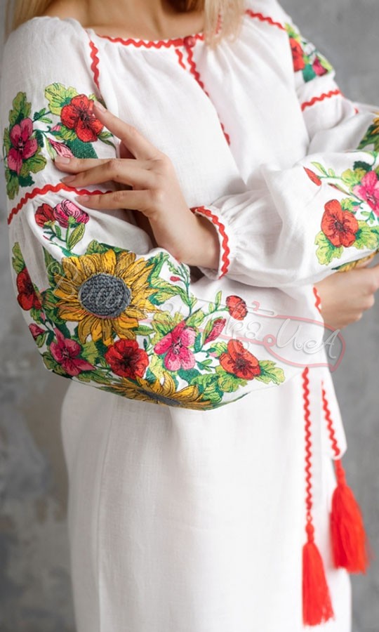 Белое платье с вышивкой подсолнухов 4556 - фото 3 vishivano4ka.com.ua