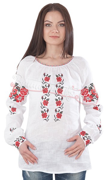 Женская блуза с красными цветами BL 173 - фото 1 vishivano4ka.com.ua