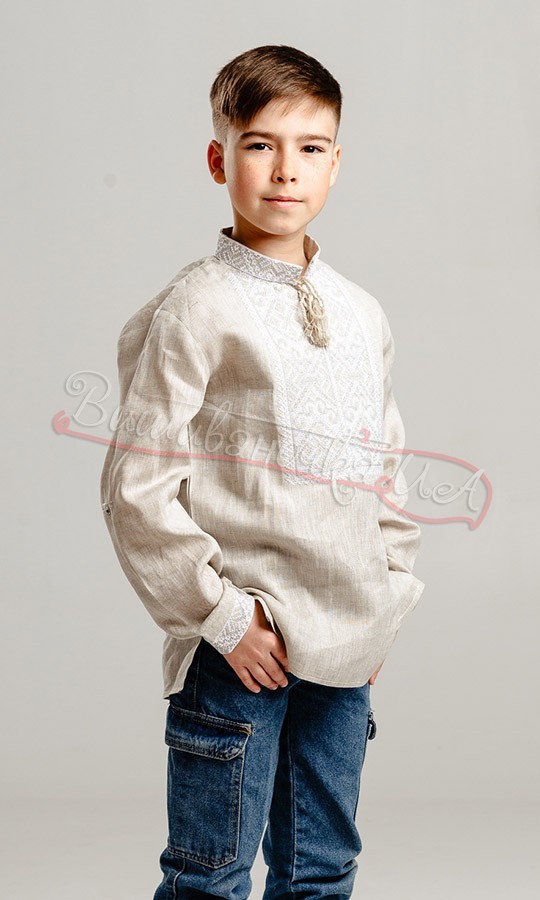 Вишиванка для хлопчика на сірому льоні 741-6+ - фото 3 vishivano4ka.com.ua