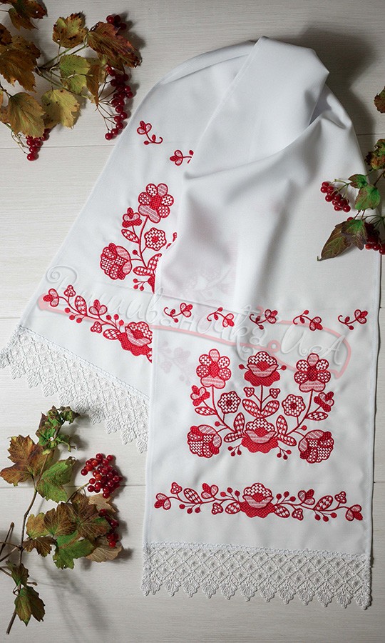 Рушник с красным узором ДЖ-09 - фото 1 vishivano4ka.com.ua