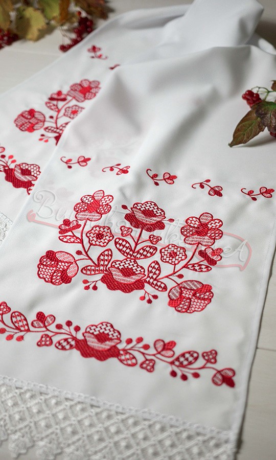 Рушник с красным узором ДЖ-09 - фото 2 vishivano4ka.com.ua