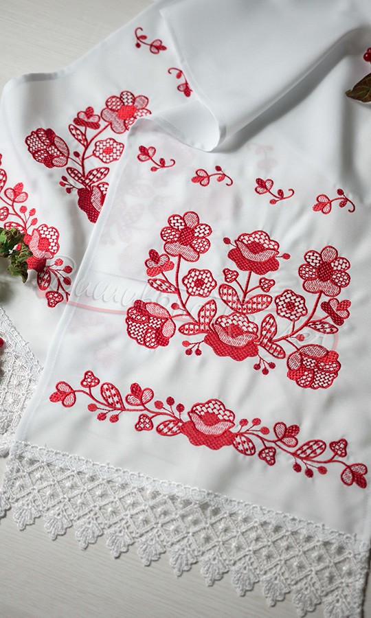 Рушник с красным узором ДЖ-09 - фото 3 vishivano4ka.com.ua