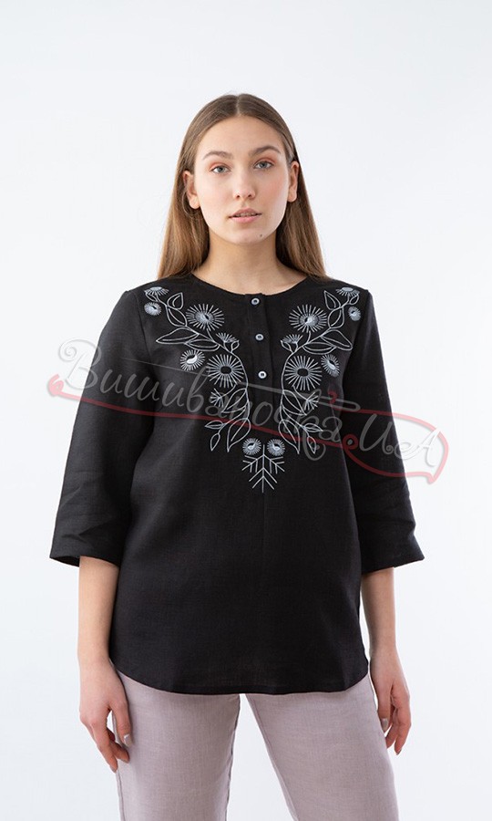 Черная льняная блуза BL 252 - фото 1 vishivano4ka.com.ua