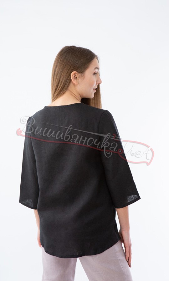 Черная льняная блуза BL 252 - фото 2 vishivano4ka.com.ua