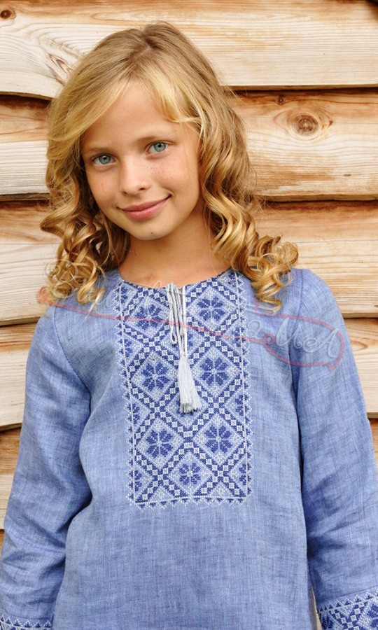 Плаття блакитне для дівчинки ДП19 - фото 2 vishivano4ka.com.ua