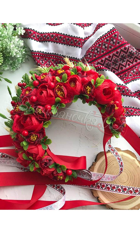 Віночок з червоних квітів В37 - фото 1 vishivano4ka.com.ua