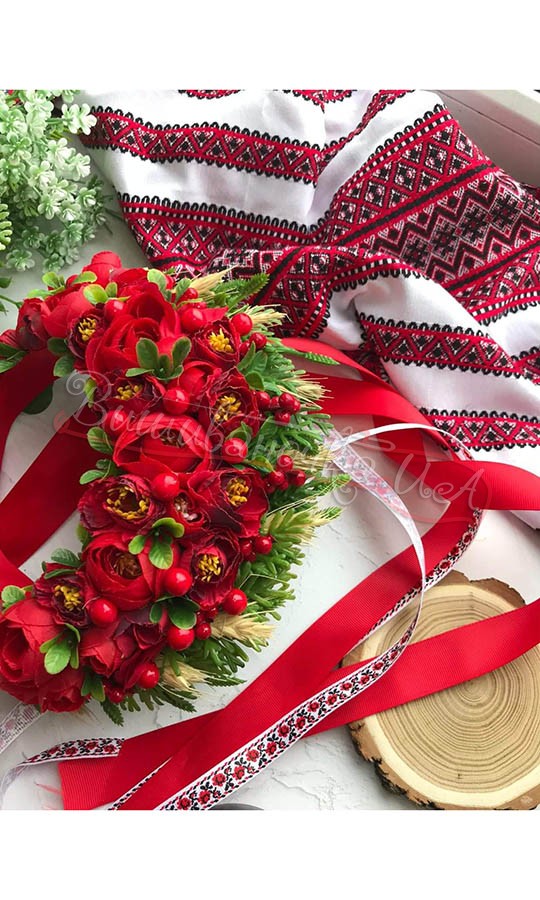 Віночок з червоних квітів В37 - фото 2 vishivano4ka.com.ua