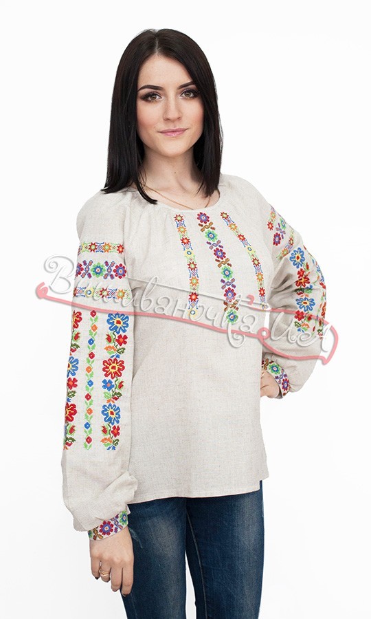 Вышиванка с цветами на сером полотне 523-2 - фото 1 vishivano4ka.com.ua